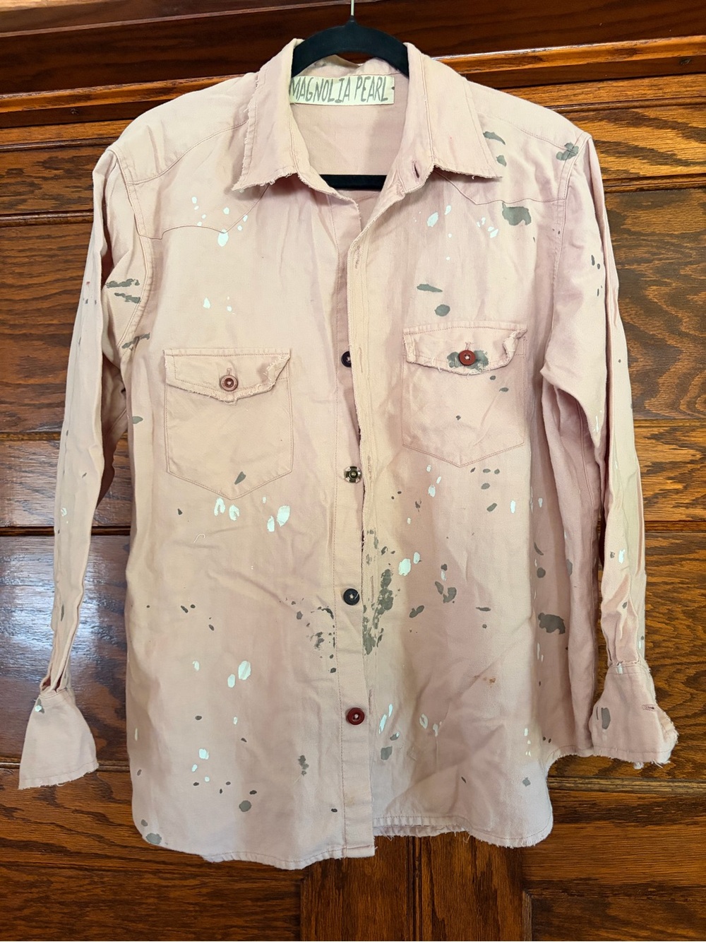 Magnolia Pearl Blush Pink Paint-Splatter Button-Down Shirt